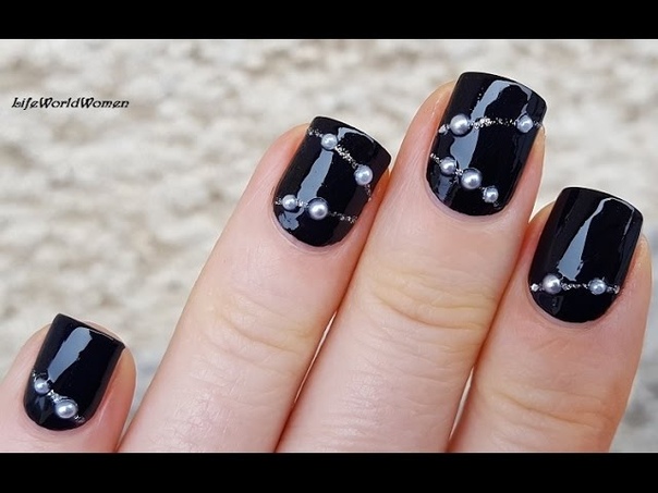 Black Prom Nails: DIY Elegant PEARL NECKLACE NAIL