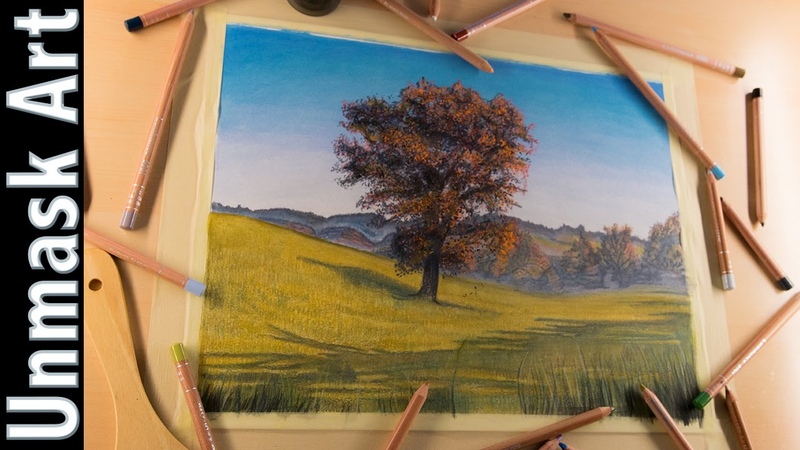 Beautiful Fall Landscape , Colored Pencil Drawing Time