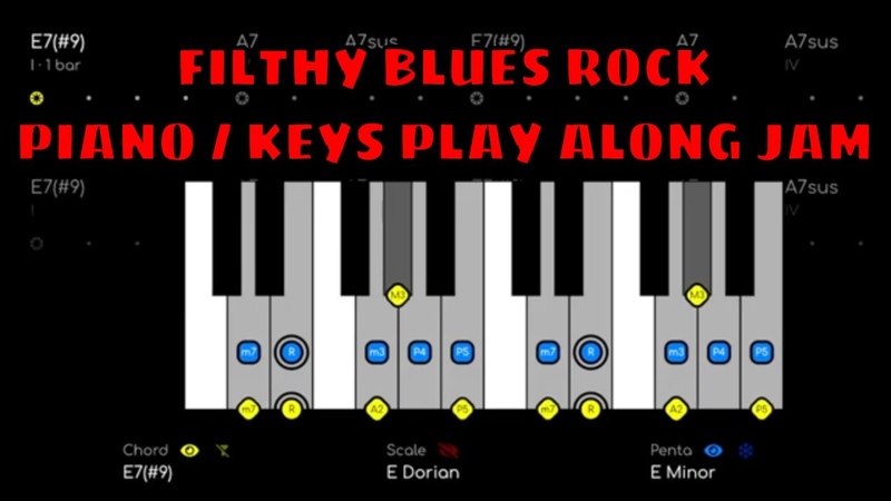 Filthy Blues Rock Jam, Piano, Synth Play Along Backing Track in E Minor,