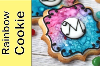 Rainbow watercolour effect on cookie - Dessert Network Collaboration