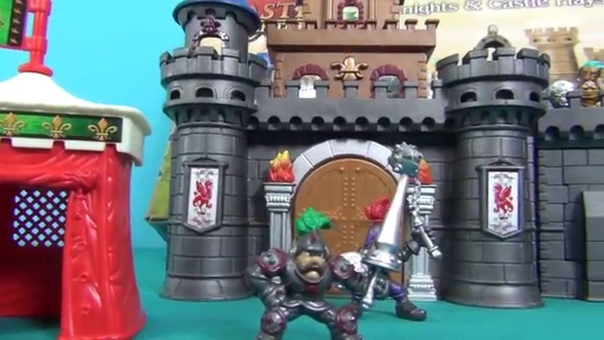 Unboxing plays set toy castle of adventures. Playing with toys knights and dragon in the