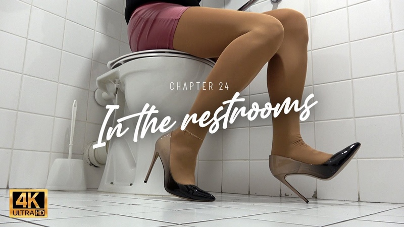 24 IN THE RESTROOMS (4 K) : Nude tights, red mini skirt and gradient patent high