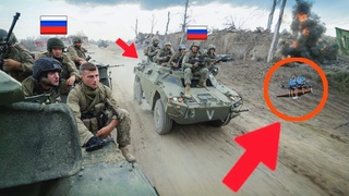 Ukrainian Kamikaze Drone Hits Russian Infantry Riding on BTR Armor near Pokrovsk!