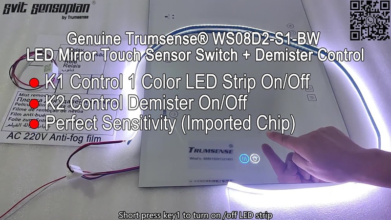 Genuine Trumsense WS08 D2 S1 BW led mirror touch switch with anti fog film on off