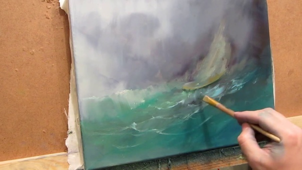 Oil painting. Among rough waves. Part