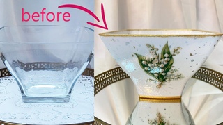 Beatiful Lily of the valley Glass Vase Decoupage Art DIY project for Home Decor