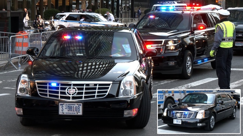VIPs in armored Cadillacs get escorted around New York by