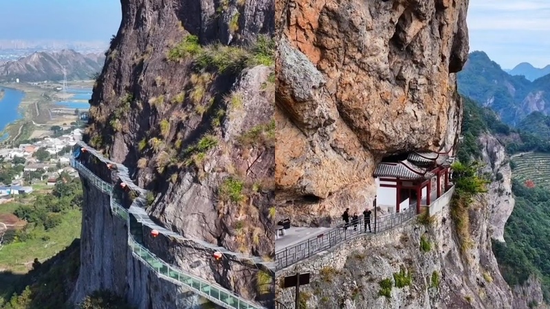 Heart stopping adventure sites attract the tourists, Chinese cliff side