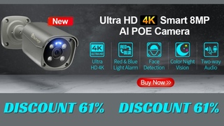 Techage 4K Security Camera System Ultra HD 8MP POE NVR Two-Way Audio Face Detect Color Night Vision