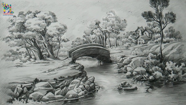 How To Draw A Easy Landscape With PENCIL STROKES, Pencil Shading, Step by