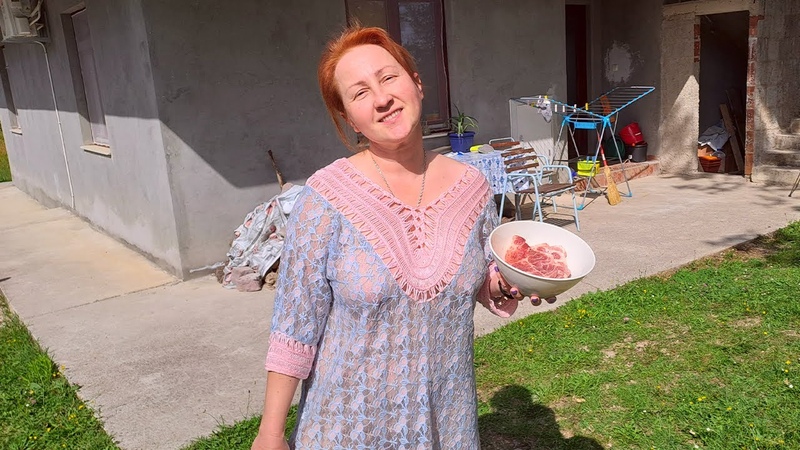 BBQ. Cooking on the fire with Mila. Fried meat is fast and delicious Milas Naturist