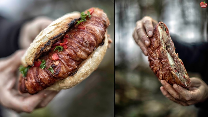 BACON ROLLED DOUBLE MEAT BURGER BUSHCRAFT