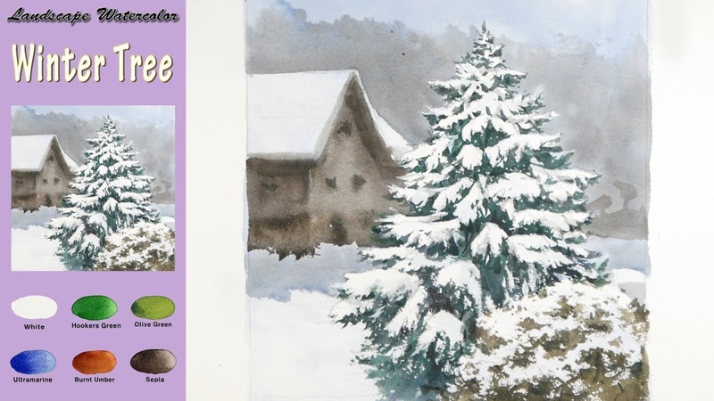 Basic Landscape Watercolor Winter tree ( Aches rough, wet in wet) NAMIL