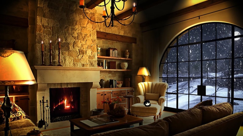 Blizzard Sounds for Sleep In a Tuscan Soothing Room Snowstorm Sounds with Fireplace
