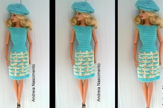 Diy vestido para boneca Barbie feito com ponto pé de galinha - faça você mesma