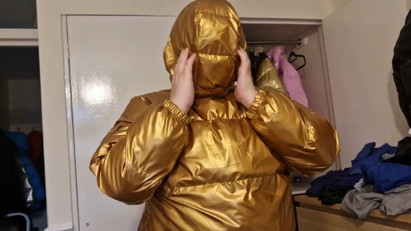 Wearing shiny gold puffer jacket