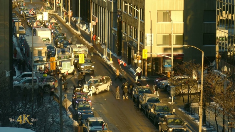 Downtown: Freedom convoy raw footage intersection Albert St Kent St at sundown 1 29