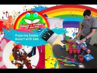 Preparing Sundae dessert with Sam