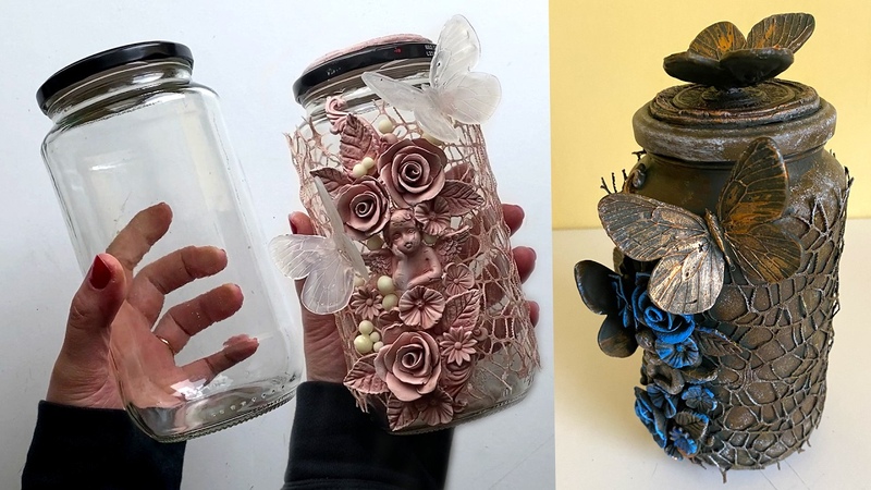 DIY Beautiful glass jar recycling idea, Butterfly Jar, Kitchen