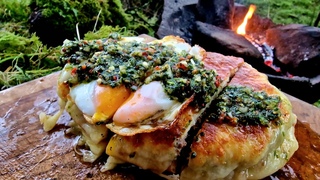 Cheese Crust Sandwich with traditional chimichuri (ASMR, Relaxing sounds,unexpected weather)