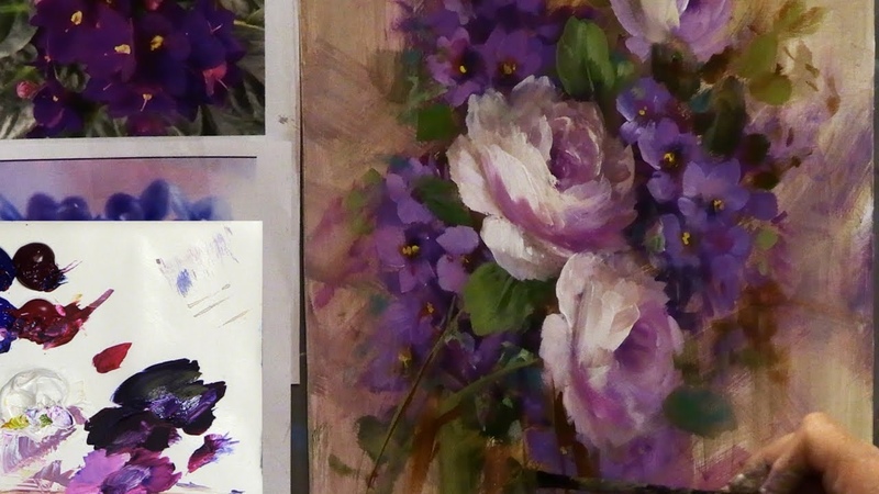Painting Roses and Violets Acrylic