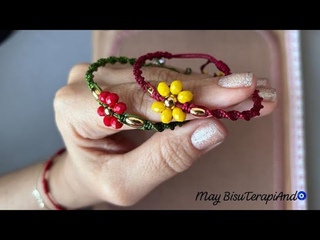 DIY pulsera elegante de flores en hilo y cristales #hecho a mano #chaquira #bisuteria #artesanal