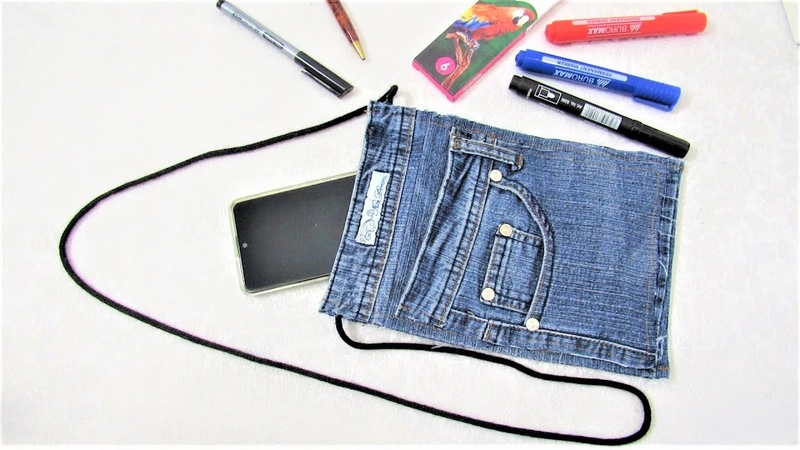DIY Easy Summer Bag Out Of Old Jeans Phone Case, Purse, Small Eco bag Old Jeans Crafts