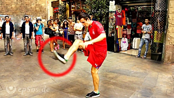 Athletic Man shows his Footbag Freestyle