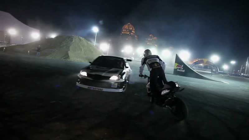 Drifting, FMX, and Motorbike Stunt riding at night Qatar Motorshow