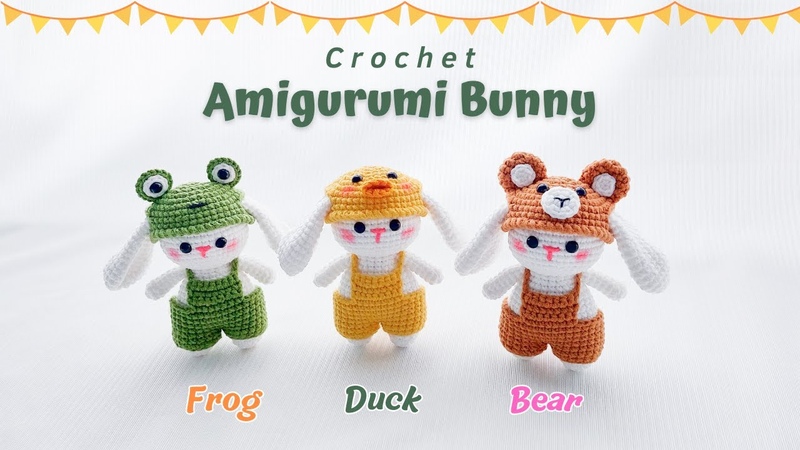 Crochet Amigurumi Bunny with Overall and Hat Frog, Duck, Bear, NHÀ