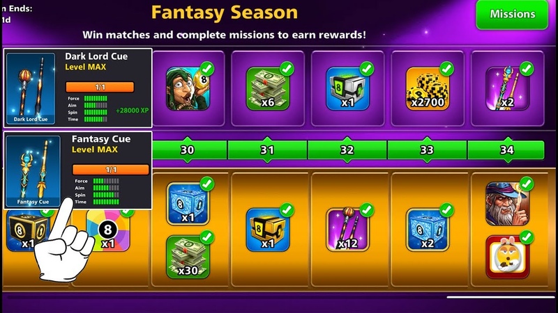 8 ball pool Fantasy Season Max Rank Unlock All Rewards Pool