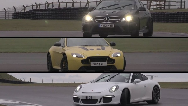 Porsche GT3, Aston Martin V12 Vantage S, Mercedes C63 AMG Black Series , CHRIS HARRIS ON